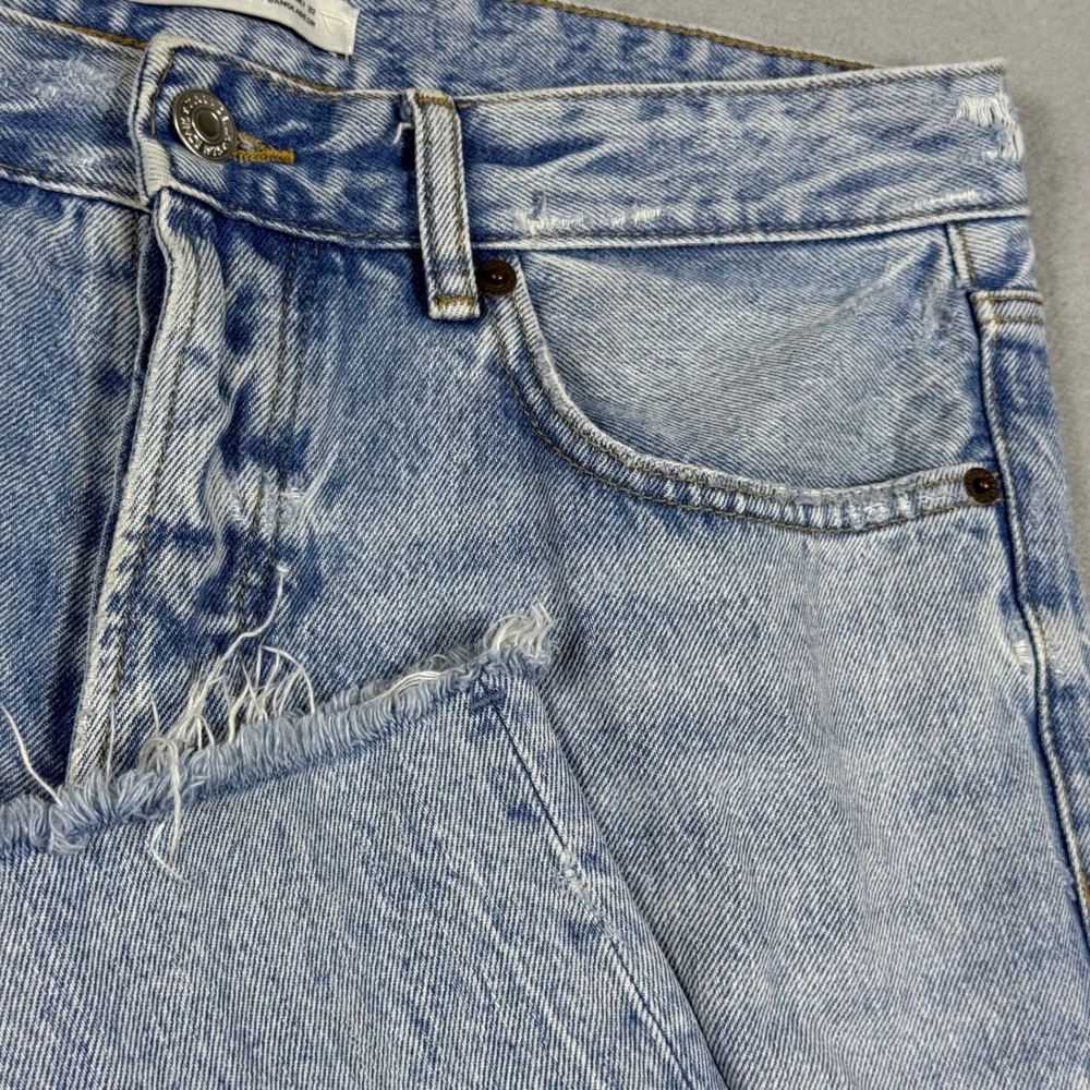 Zara Mens Distressed Straight Leg Light Wash Denim Jeans Blue 32 Distressed Hem